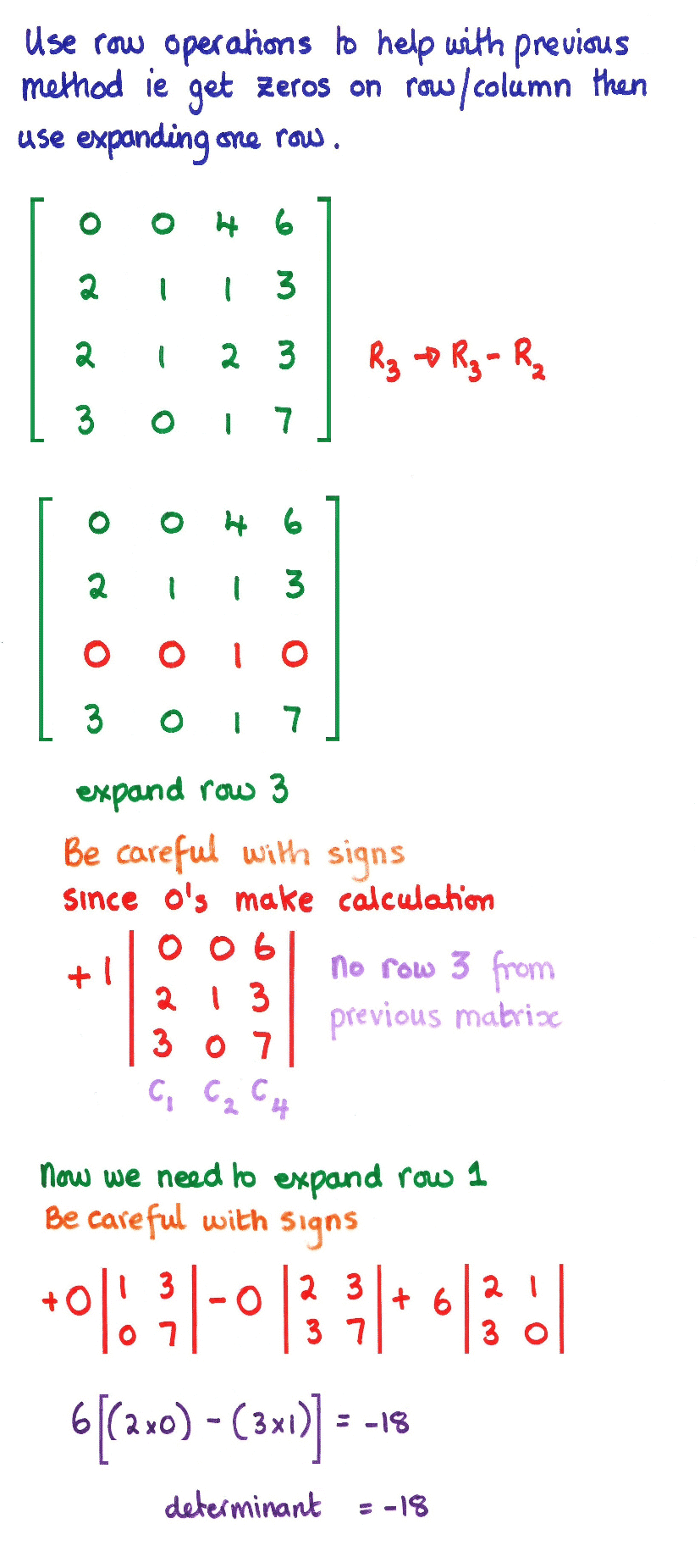 row operations to help find the determinant